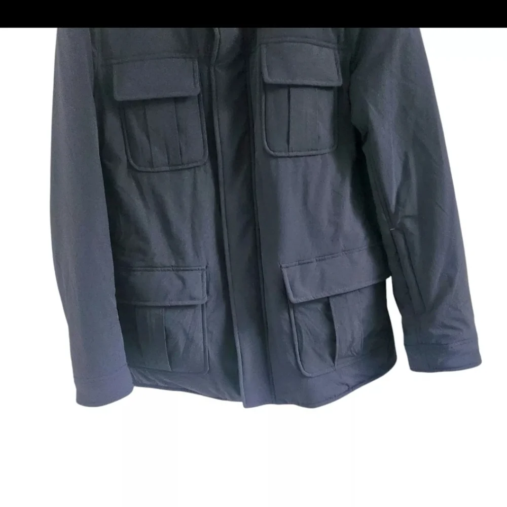 Tumi Mens Size Medium Reversible Wool Nylon Coat Jacket Overcoat Black Gray - Picture 5 of 13